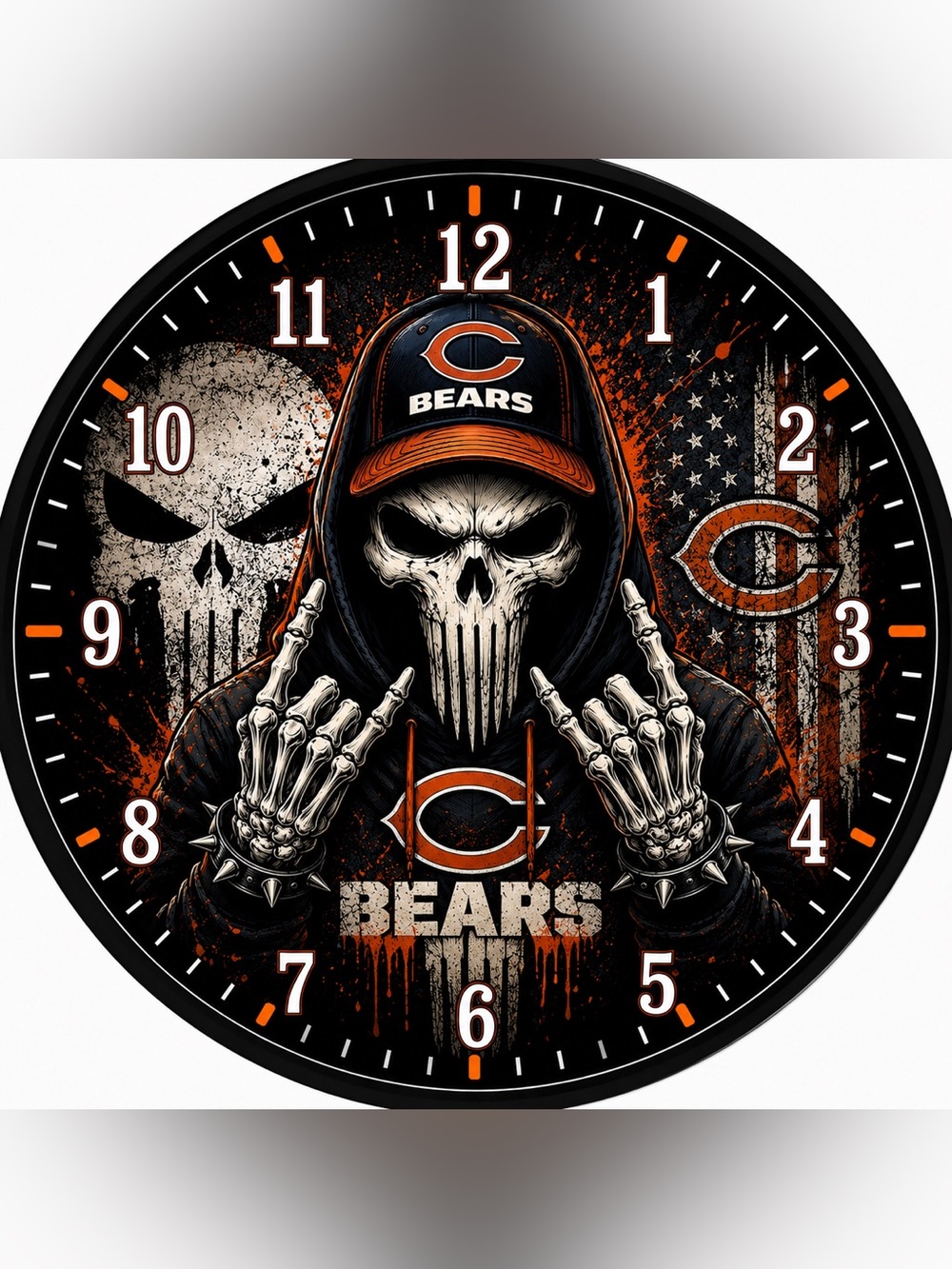 Chicago Bears Punisher Skull Wall Clock - Black & Orange